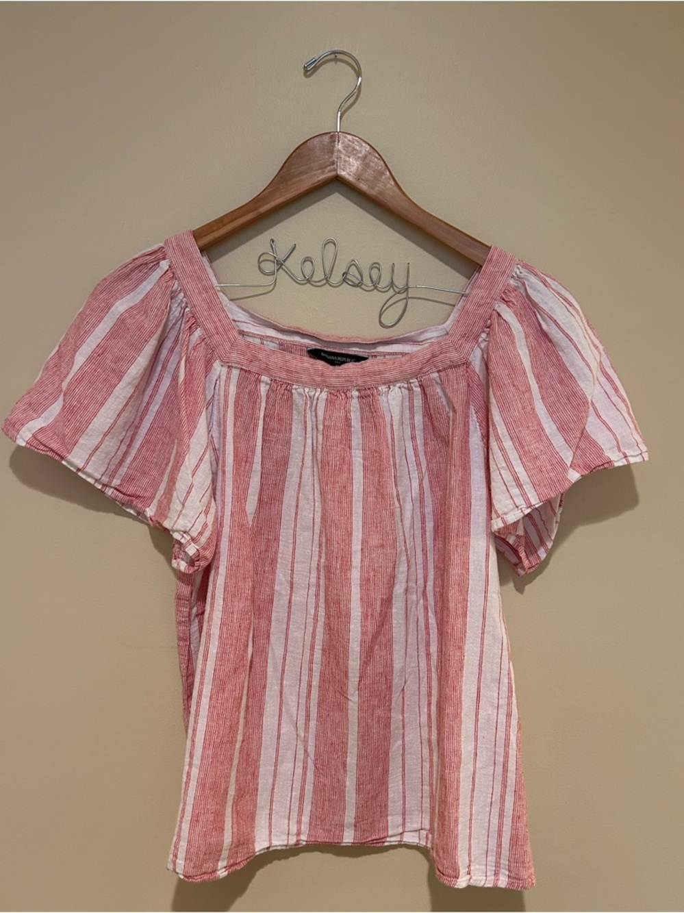 Banana Republic Red & White Striped Boat Neck Blouse Cotton & Linen Blend Size M